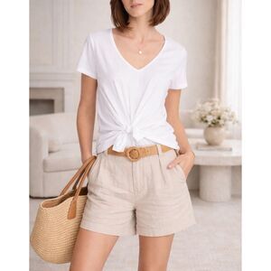 NWT Sezane Domingo Tee Size L White Cotton Tie Front Short Sleeve Top